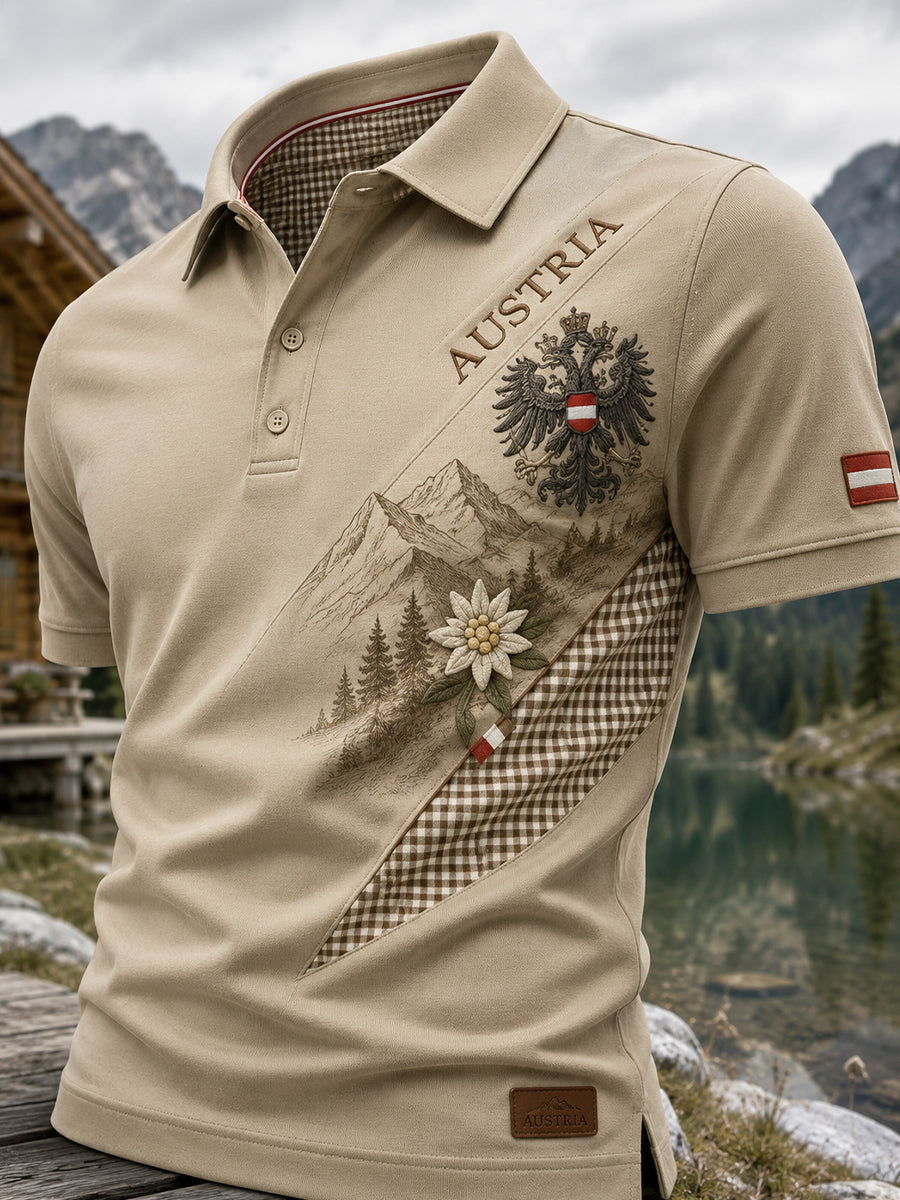 Herren-Poloshirt mit Kunstdruck im österreichischen Landschaftsstil