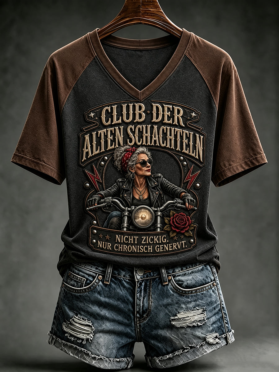 Frauen-T-Shirt mit witzigem Slogan-Print und V-Ausschnitt