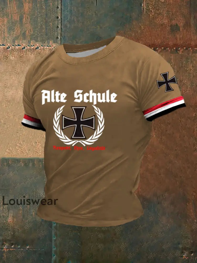 Bedrucktes Kurzarm-T-Shirt für Männer Alte Schule Braun / S