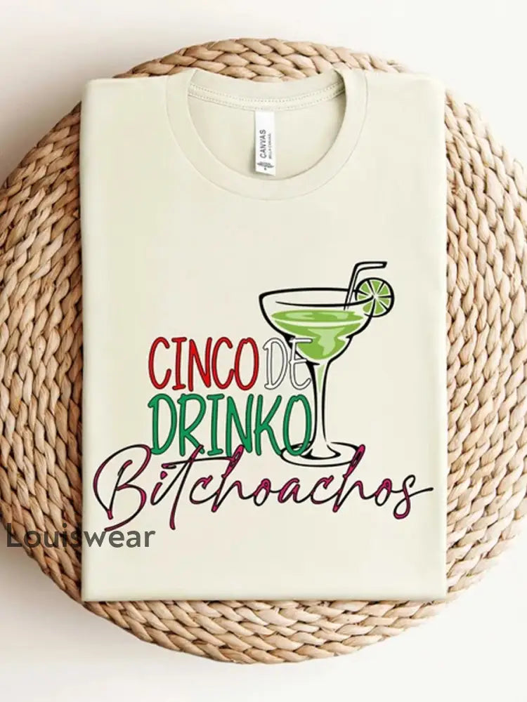 Damen Cinco De Drinko Bitch achos bedrucktes Kurzarm T-Shirt mit V-Ausschnitt Aprikose / S