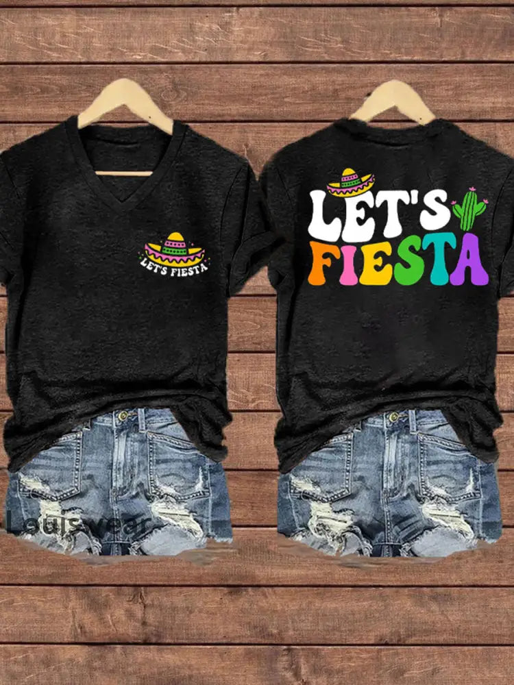 Damen Mexiko Cinco De Mayo Blumen kunst bedrucktes Top Schwarz / S