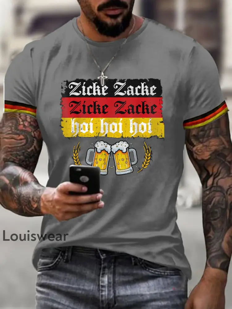 Herren Bierfest Print T-Shirt Grau / S