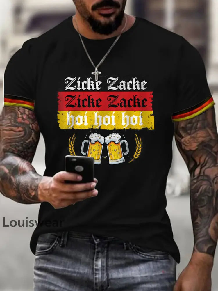 Herren Bierfest Print T-Shirt Schwarz / S