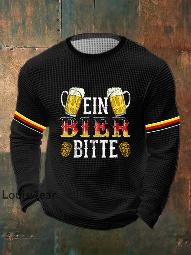 Herren Deutscher Biertag ’Ein Bier Bitte’ Druck Langarm Pullover Schwarz / S