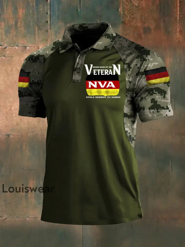 Herren Deutschland Veteran Kurzarm Polo Shirt Armee grün / S