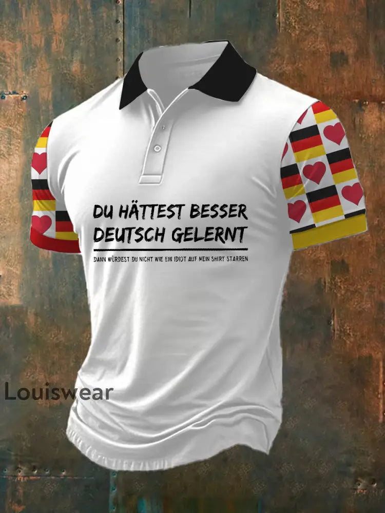 Herren ’Du Hattest Besser Deutsch Gelernt’ Bedrucktes Poloshirt Weiß / S
