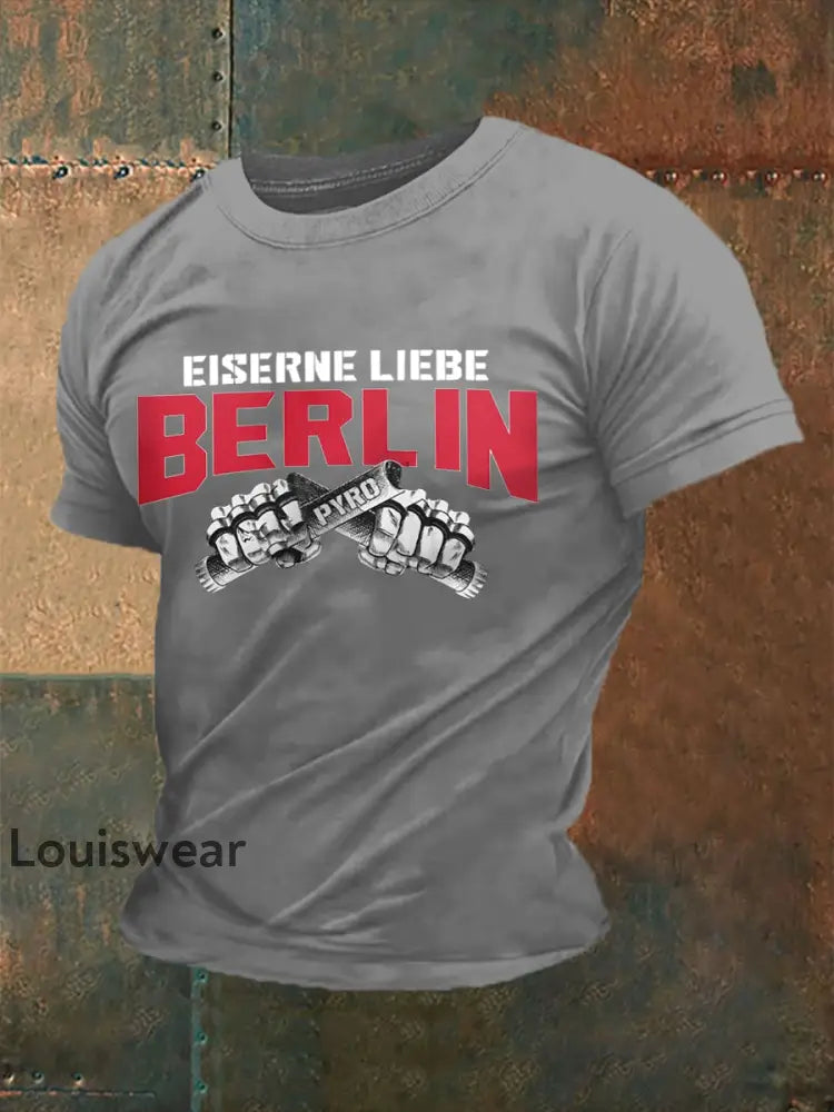 Herren Eiserne Liebe Berlin Imitation Baumwoll-Kurzarm-T-Shirt Hellgrau / S