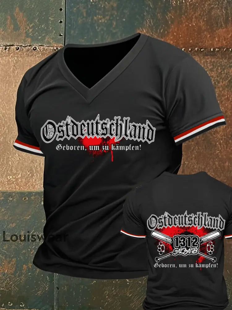 Herren Ostdeutsch lan Geboren Um Zu Kämpfen Bedrucktes Kurzarm-T-Shirt Schwarz / S