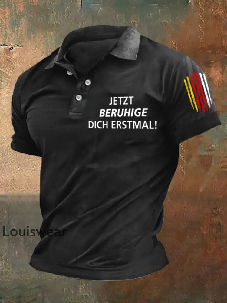 Herren-Polo-Shirt Beruhige dich bedruckt Schwarz / S