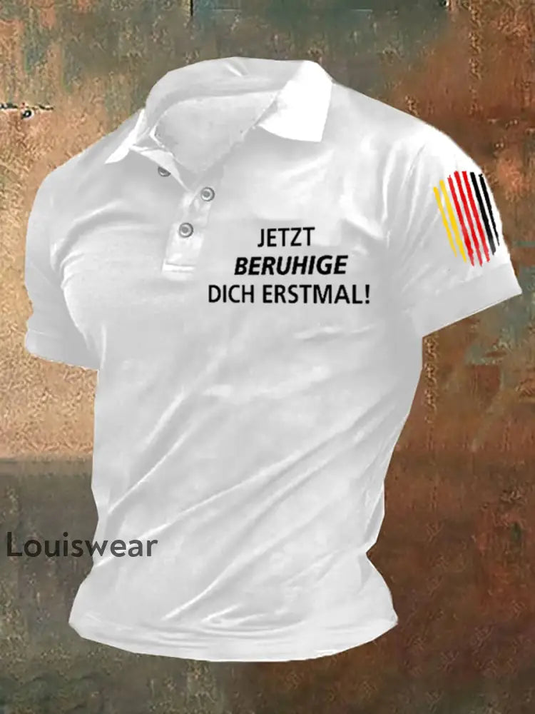 Herren-Polo-Shirt Beruhige dich bedruckt Weiß / S
