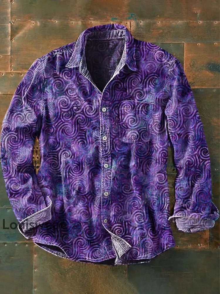 Herren Vintage Abstrakt Print Casual Revers Langarm Shirt als bild / S