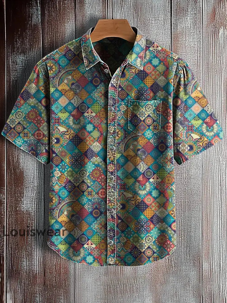 Kurzarm-Taschen hemd für Männer mit abstraktem Kunstdruck A / S