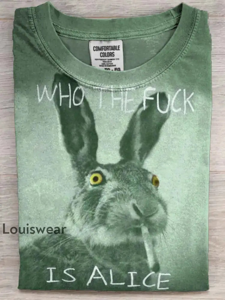 Lustiger Text Bunny Rauchen Print Lässiges Kurzarm T-Shirt Grün / S