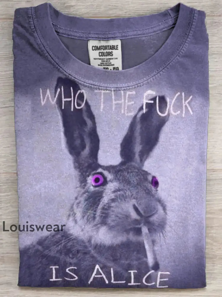 Lustiger Text Bunny Rauchen Print Lässiges Kurzarm T-Shirt Lila / S