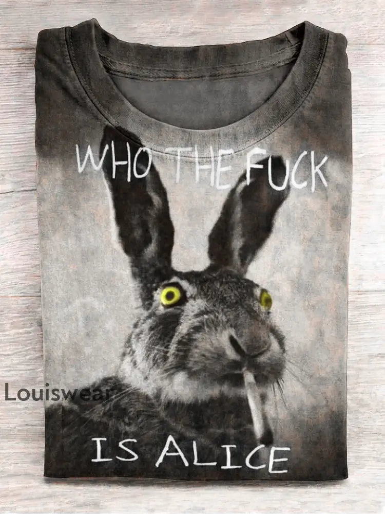 Lustiges süßes Häschen-Rauchen mit lässiger Kurzarm-T-Shirt Schwarz / S