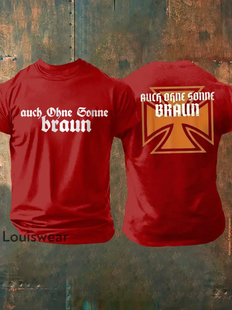 Männer Auch ohne Sonne braun bedrucktes Kurzarm-T-Shirt Rot / S