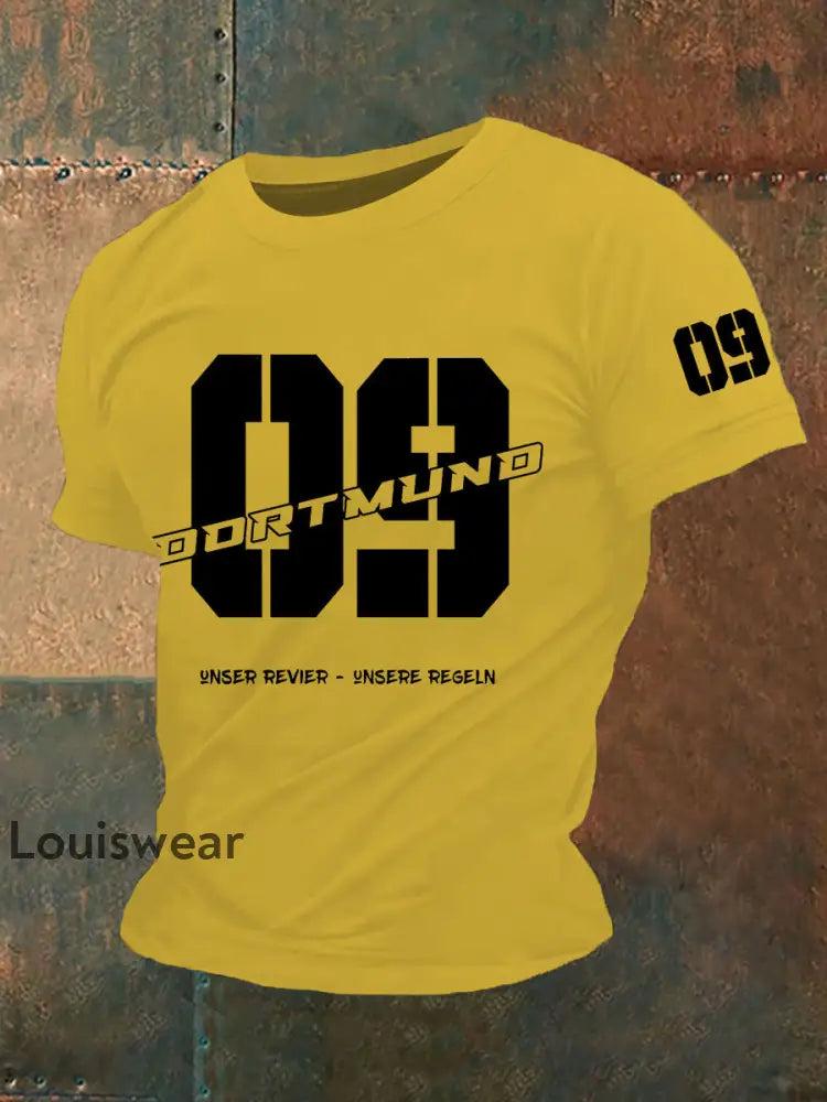 Männer Dortmund bedrucktes Kurzarm-T-Shirt Gelb / S