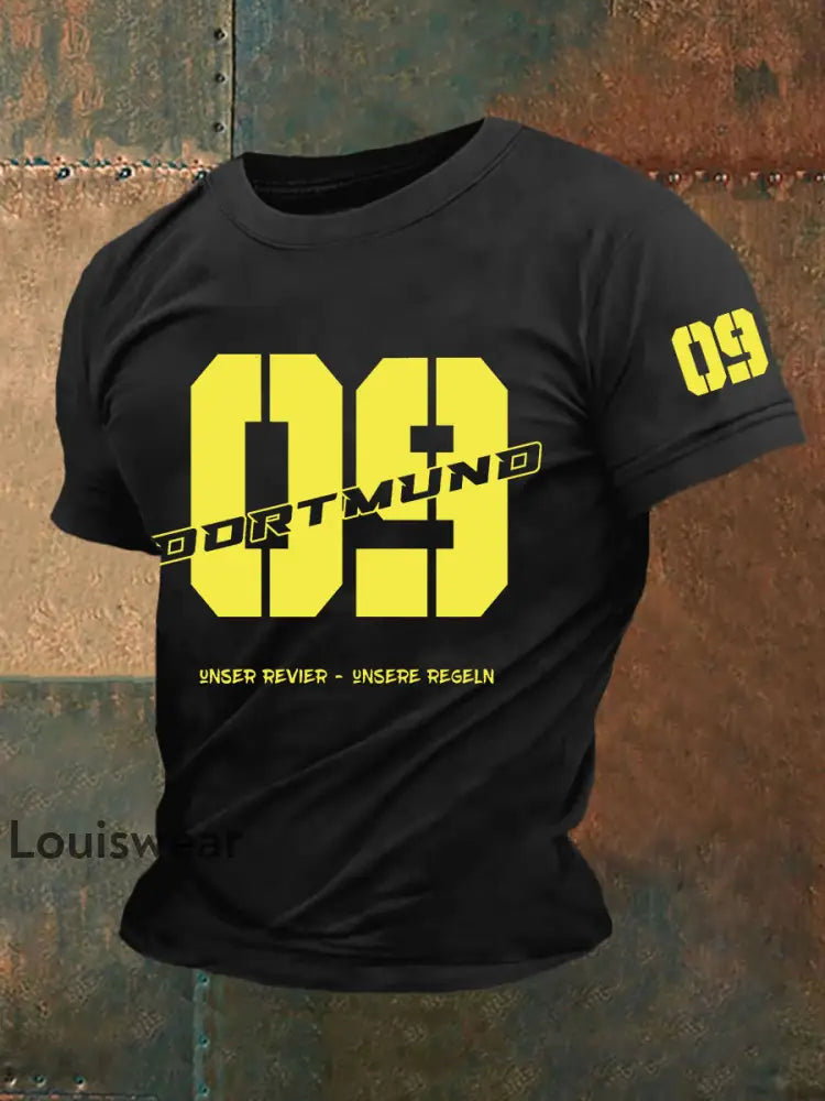 Männer Dortmund bedrucktes Kurzarm-T-Shirt Schwarz / S