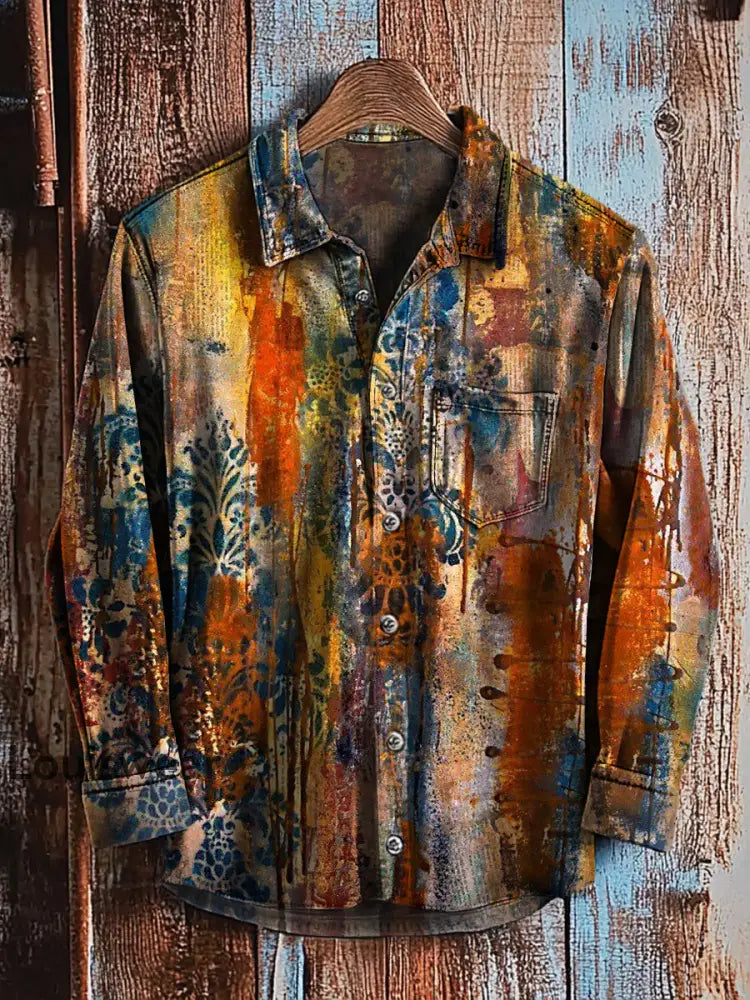Retro abstraktes Gradienten-Kunstdruck-Lässiges Langarm-Hemd A / S