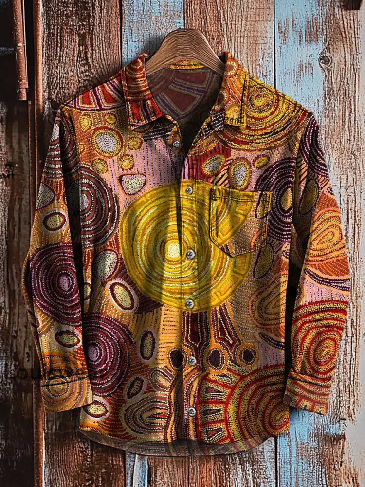 Retro abstraktes Gradienten-Kunstdruck-Lässiges Langarm-Hemd A / S