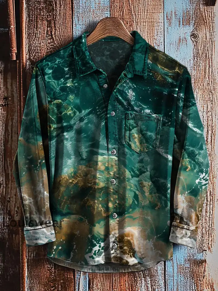 Retro abstraktes Gradienten-Kunstdruck-Lässiges Langarm-Hemd A / S