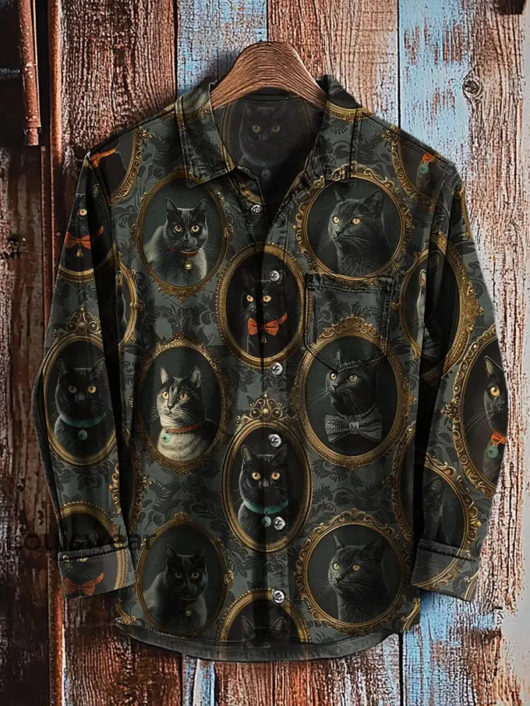 Retro abstraktes Gradienten-Kunstdruck-Lässiges Langarm-Hemd A / S