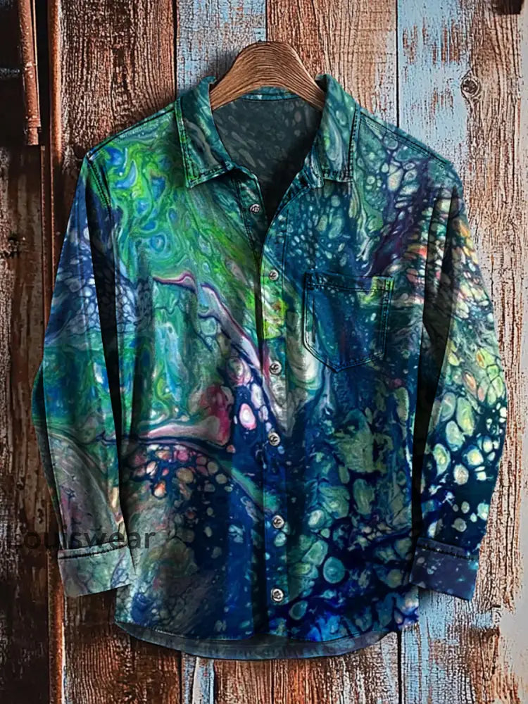 Retro abstraktes Gradienten-Kunstdruck-Lässiges Langarm-Hemd A / S