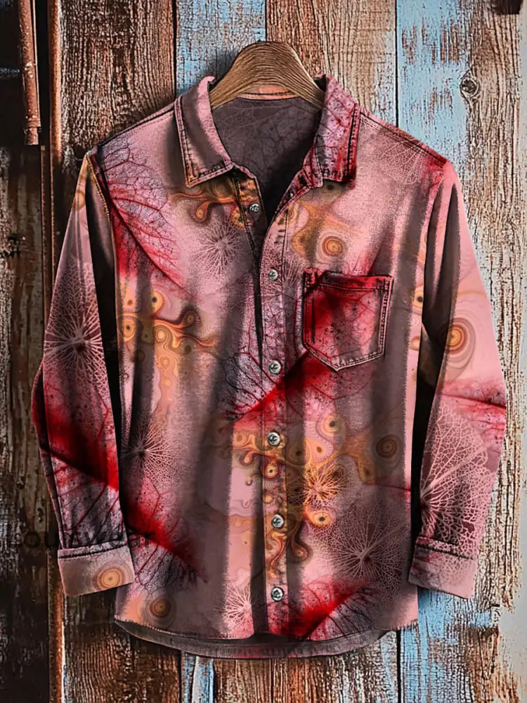 Retro abstraktes Gradienten-Kunstdruck-Lässiges Langarm-Hemd A / S