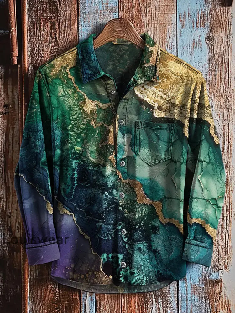 Retro abstraktes Gradienten-Kunstdruck-Lässiges Langarm-Hemd A / S