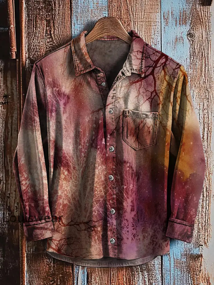 Retro abstraktes Gradienten-Kunstdruck-Lässiges Langarm-Hemd A / S