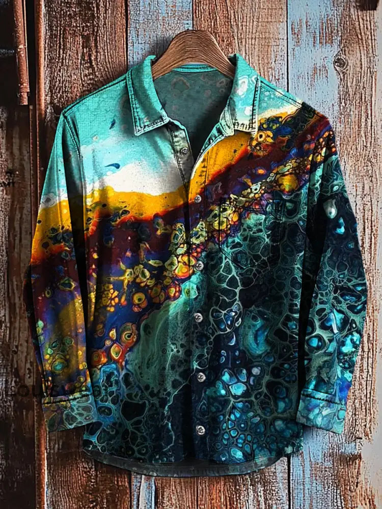 Retro abstraktes Gradienten-Kunstdruck-Lässiges Langarm-Hemd A / S
