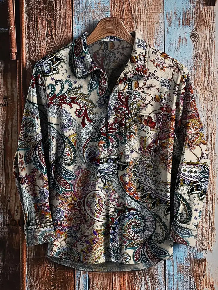 Retro abstraktes Gradienten-Kunstdruck-Lässiges Langarm-Hemd A / S