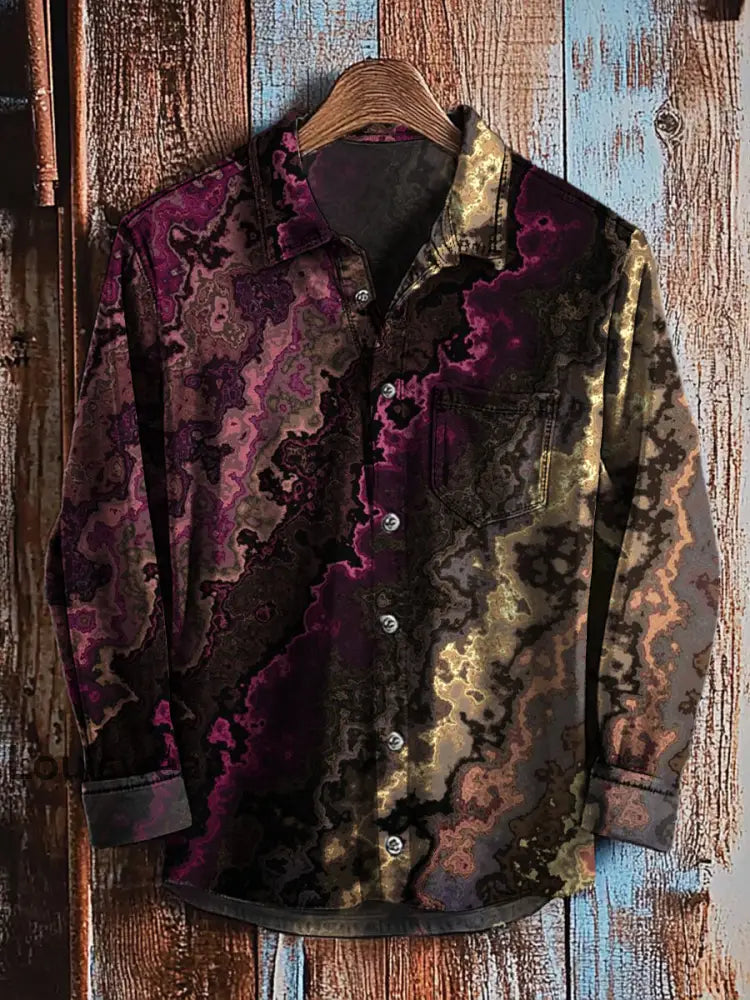 Retro abstraktes Gradienten-Kunstdruck-Lässiges Langarm-Hemd A / S