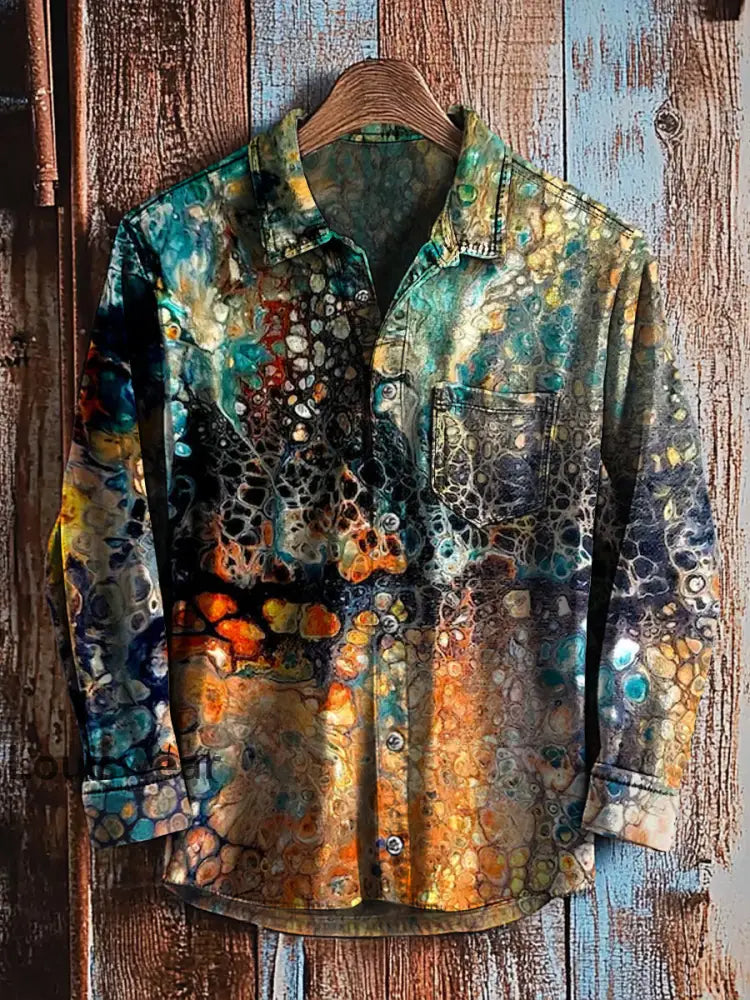 Retro abstraktes Gradienten-Kunstdruck-Lässiges Langarm-Hemd A / S