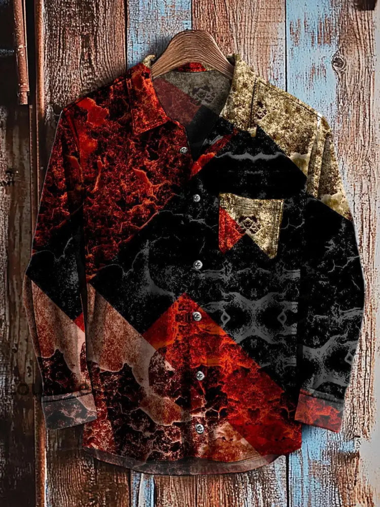 Retro abstraktes Gradienten-Kunstdruck-Lässiges Langarm-Hemd A / S