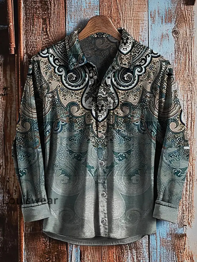 Retro abstraktes Gradienten-Kunstdruck-Lässiges Langarm-Hemd A / S