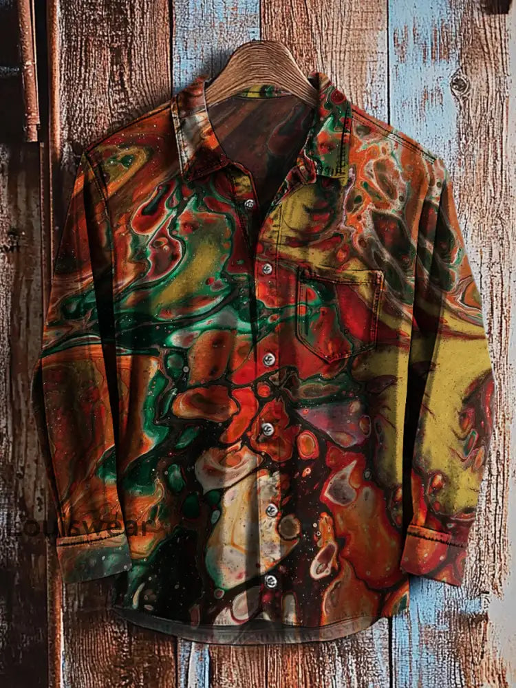 Retro abstraktes Gradienten-Kunstdruck-Lässiges Langarm-Hemd A / S