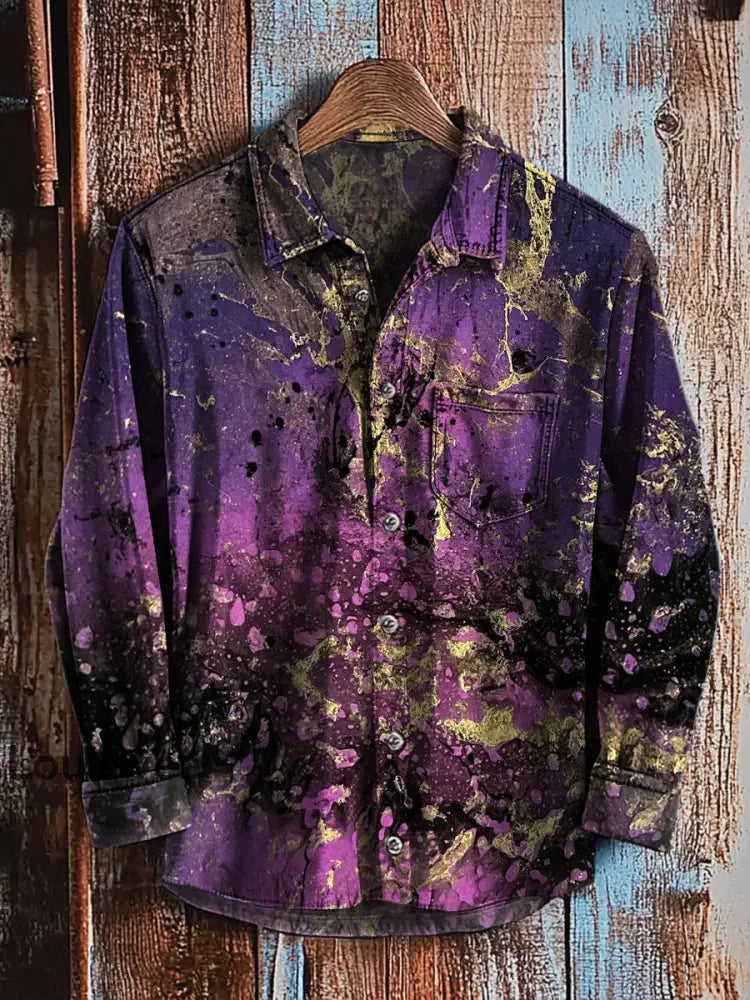 Retro abstraktes Gradienten-Kunstdruck-Lässiges Langarm-Hemd A / S