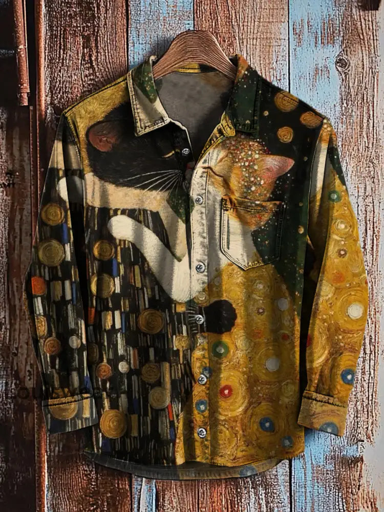 Retro abstraktes Gradienten-Kunstdruck-Lässiges Langarm-Hemd A / S