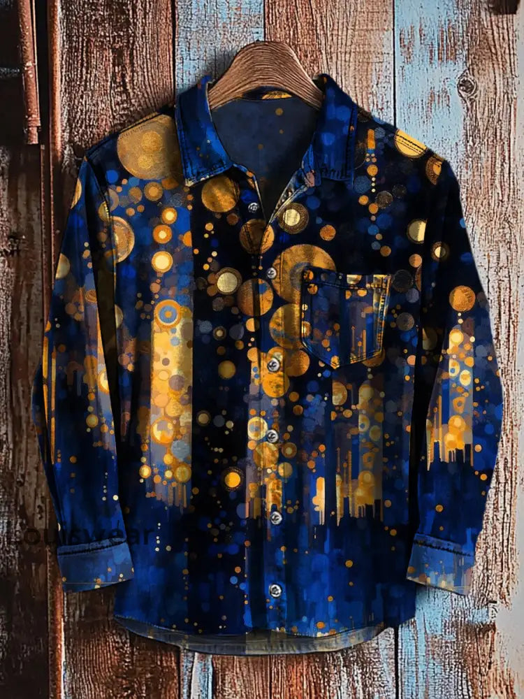 Retro abstraktes Gradienten-Kunstdruck-Lässiges Langarm-Hemd A / S