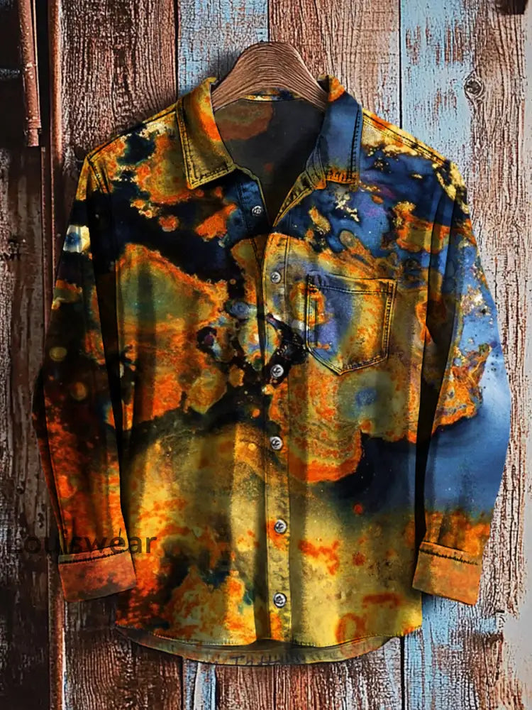 Retro abstraktes Gradienten-Kunstdruck-Lässiges Langarm-Hemd A / S