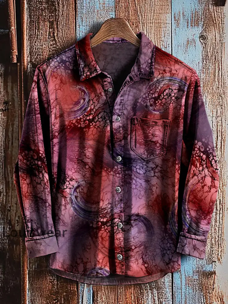 Retro abstraktes Gradienten-Kunstdruck-Lässiges Langarm-Hemd A / S