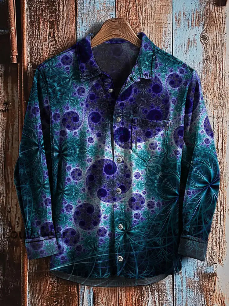 Retro abstraktes Gradienten-Kunstdruck-Lässiges Langarm-Hemd A / S