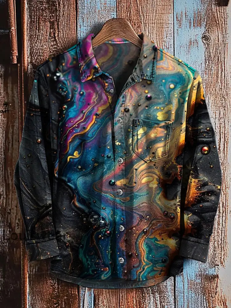 Retro abstraktes Gradienten-Kunstdruck-Lässiges Langarm-Hemd A / S