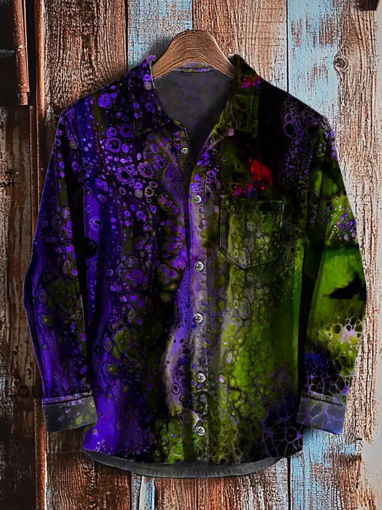Retro abstraktes Gradienten-Kunstdruck-Lässiges Langarm-Hemd D / S