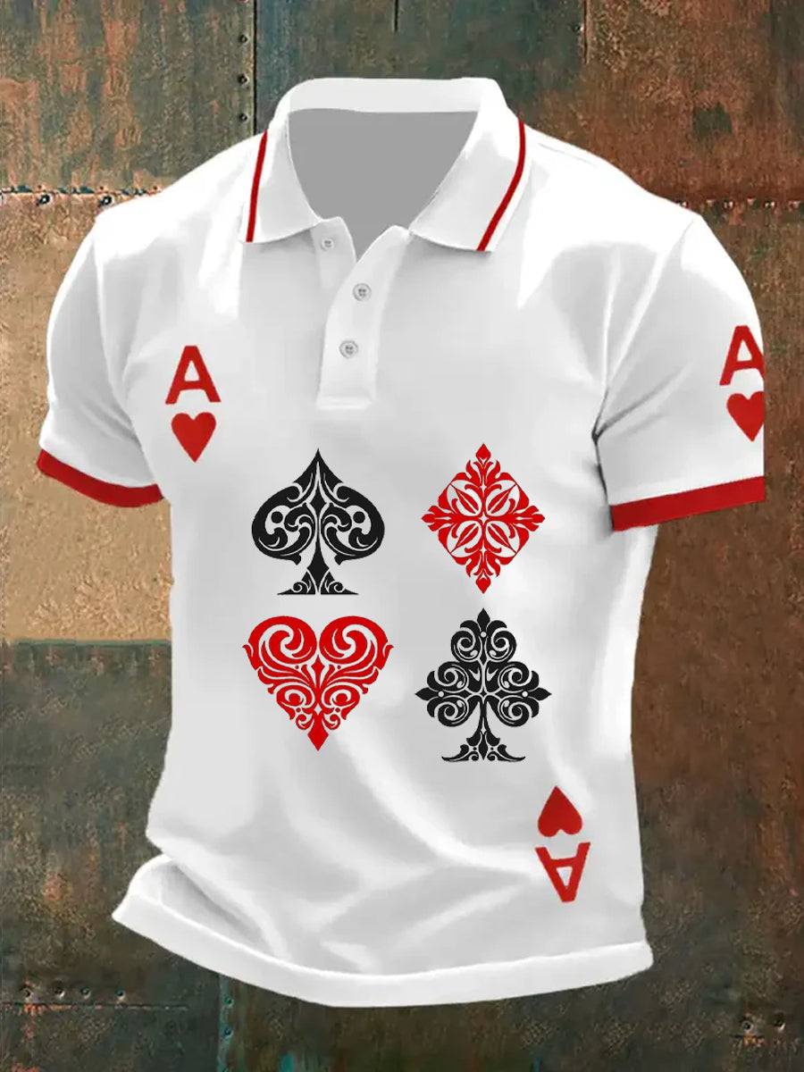 Herren Retro Poker Kunstdruck Casual Polo Shirt