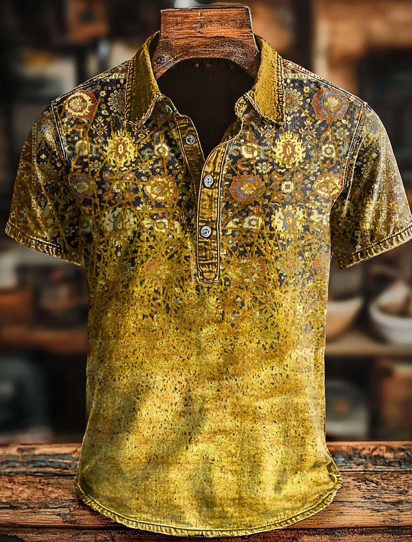 Retro Ethnischer Kunstdruck Casaul Kurzes SLeeve Polo-Shirt