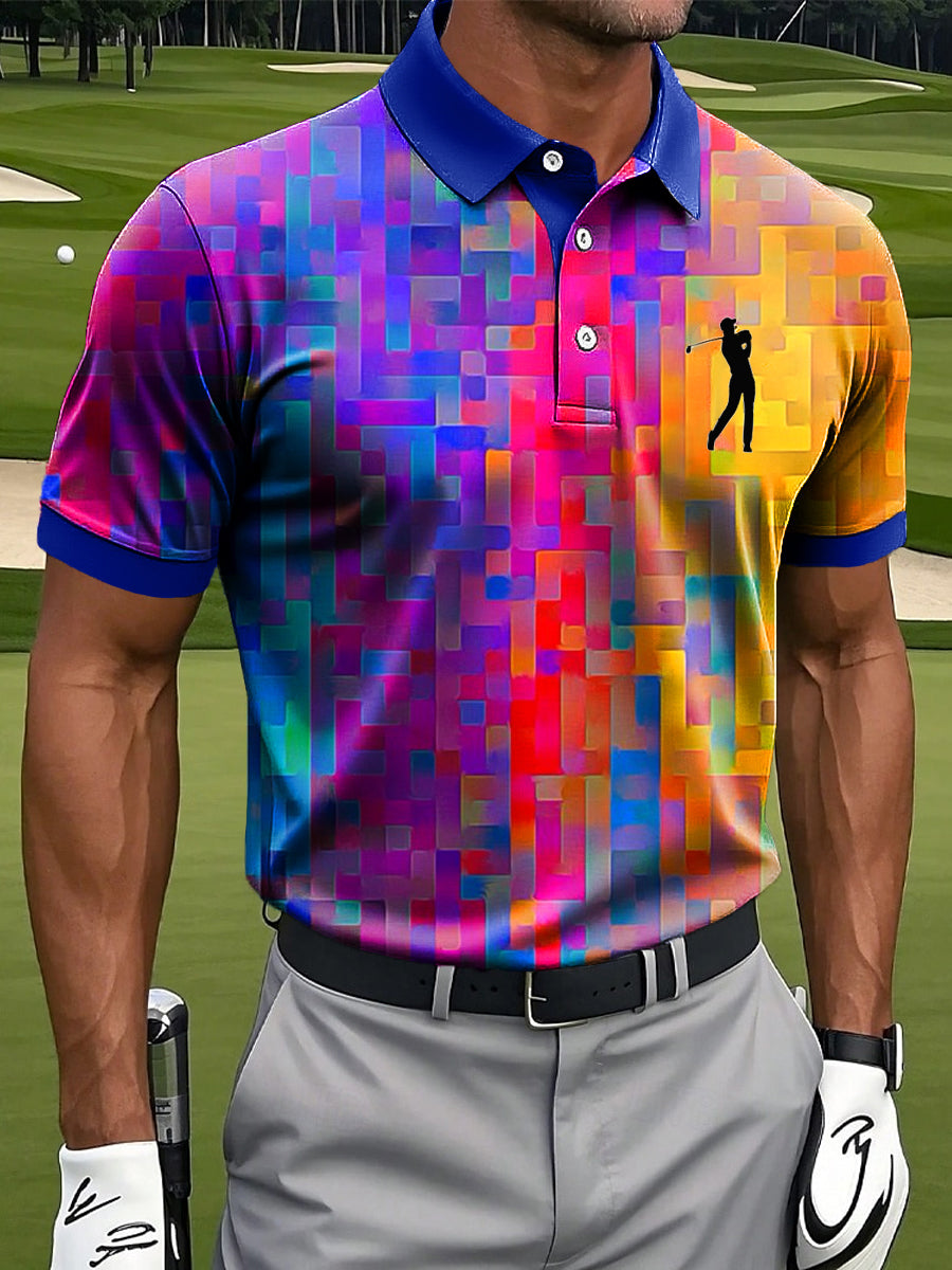 Herren Retro Regenbogen Geometrisches Ölgemälde Kunstdruck Casual Business Polo Shirt