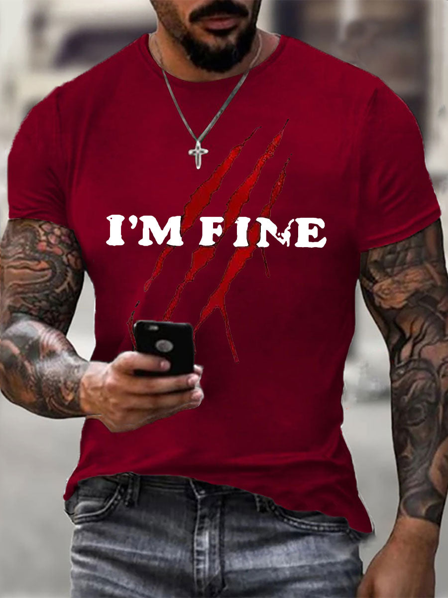 Herren I'm Fine Blutige Kunst gedruckt lässig T-Shirt