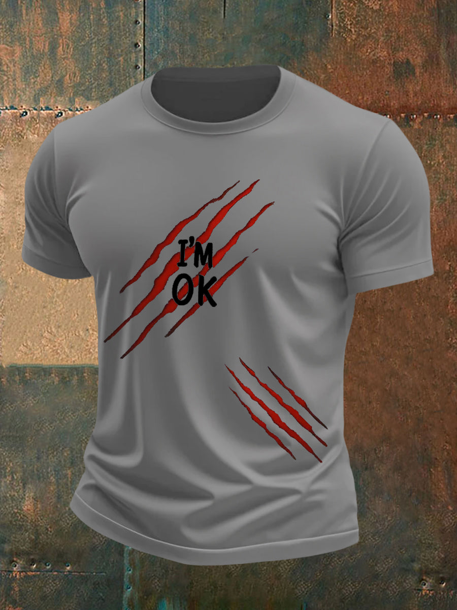 Herren Lustiges Halloween Ich bin OK Scratch Print Casual T-Shirt